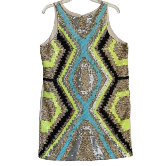 Vintage English Rose Mini Dress L Abstract Geometric Sequined Party Mod Retro - Picture 4 of 10